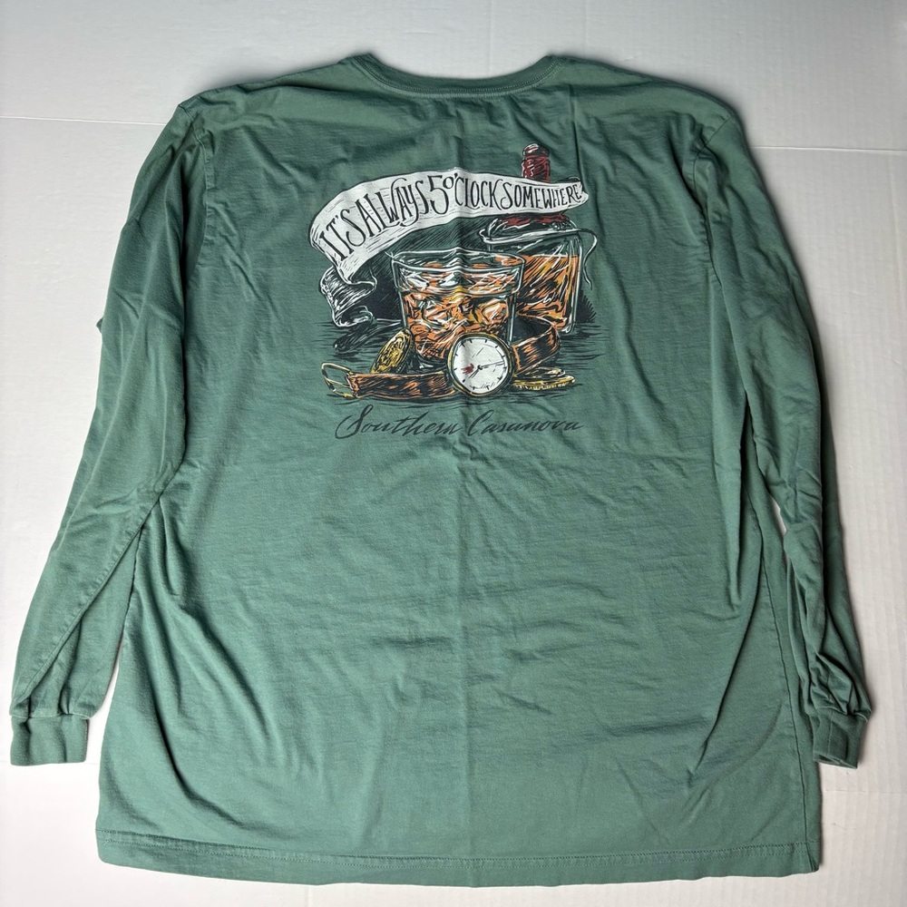 Southern Casanova Men's Large T-Shirt Long Sleeve It’s 5 O’Clock Somewhere Green